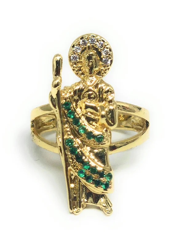 handmade silver ring -Gold Plated Yellow & Green San Judas Tadeo Saint Jude CZ Ring Anillo