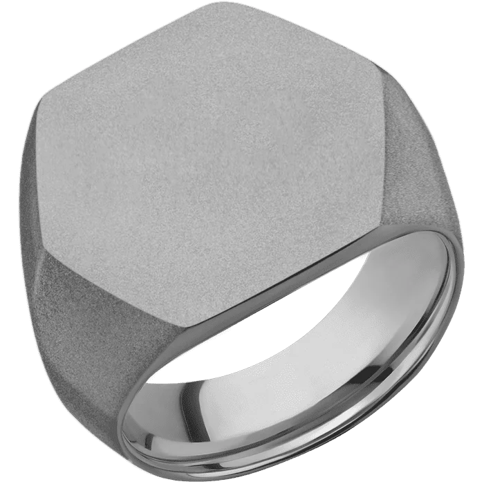 heart-shaped promise ring -Hexagon Titanium Signet Ring / Sand Blast Ring Finish and Sand Blast Signet Finish / Size 8.5