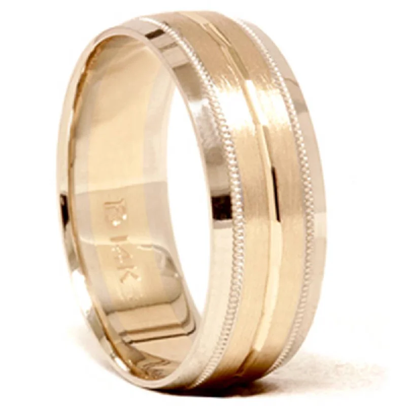 silver signet ring for men -Mens 14K Gold 8mm Comfort Fit Two Tone Wedding Band