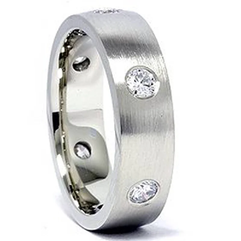 boho style ring for women -Mens 14K White Gold 3/4ct Diamond Wedding Ring Band New