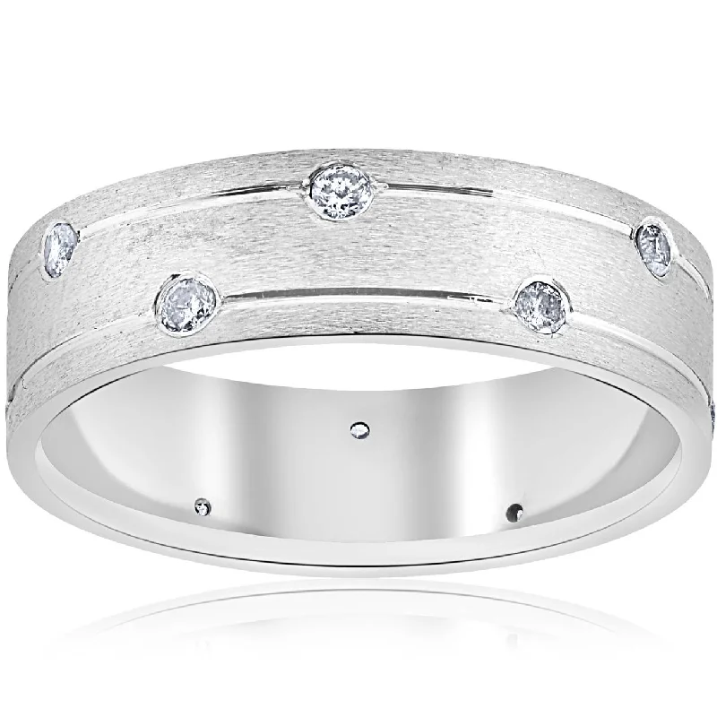 personalized initial ring -Mens 14k White Gold Diamond Comfort Fit Wedding Ring Band 6MM