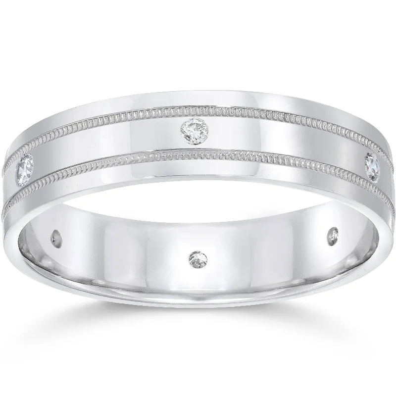 titanium promise ring -Mens 14K White Gold Diamond Wedding Anniversary Band