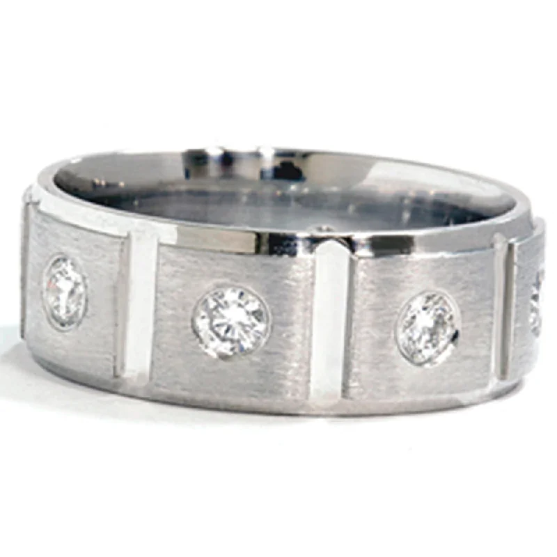 hammered silver wedding band -Mens 1ct Diamond Platinum Comfort Fit Wedding Band