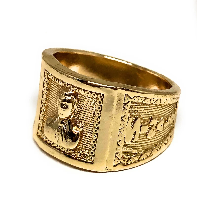 heart-shaped gold ring -Men's Gold Plated Jesus Malverde Sinaloa Ring Anillo