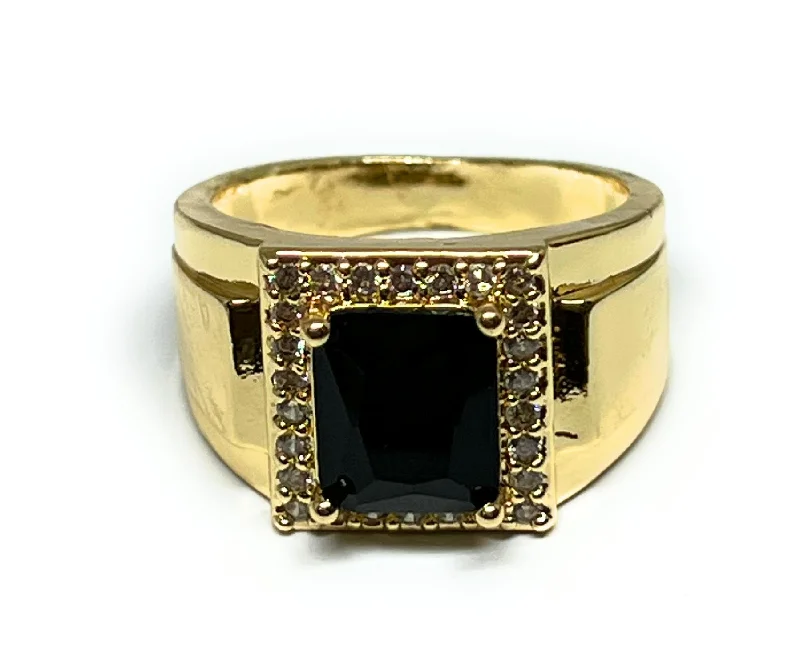 adjustable crystal ring -Men's Gold Plated Single Stone Cubic Zirconia Ring Anillo