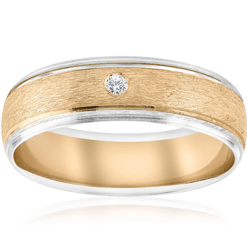 diamond eternity band -Mens Gold Solitaire Diamond Brushed Wedding Ring Band