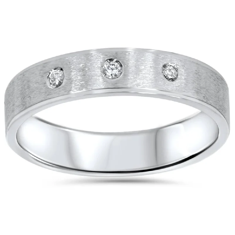 twisted band wedding ring -Mens White Gold Brushed Diamond Wedding Ring Band