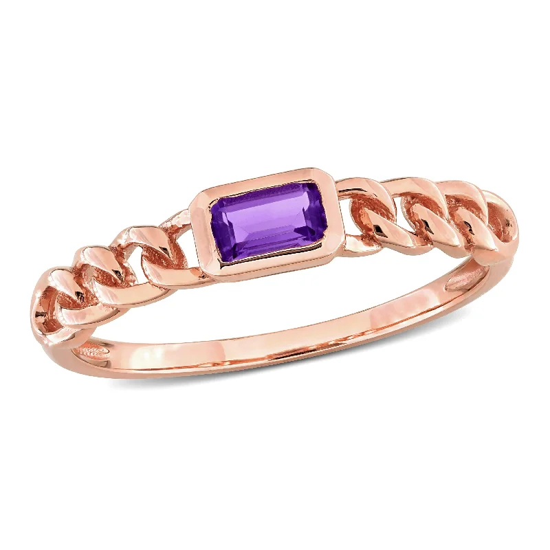 men’s braided ring -Miadora 1/3ct TGW Emerald Cut African Amethyst Link Ring in 14k Rose Gold