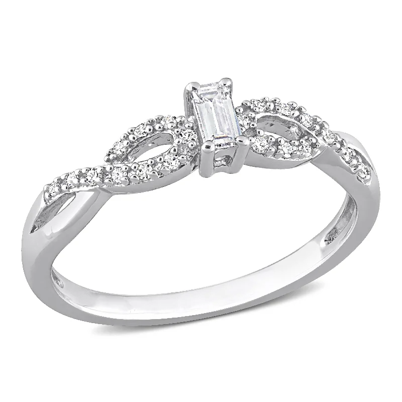 engraved couple matching rings -Miadora 1/5ct TGW Created White Sapphire and 1/10ct TW Diamond Open Infinity Ring in Sterling Silver