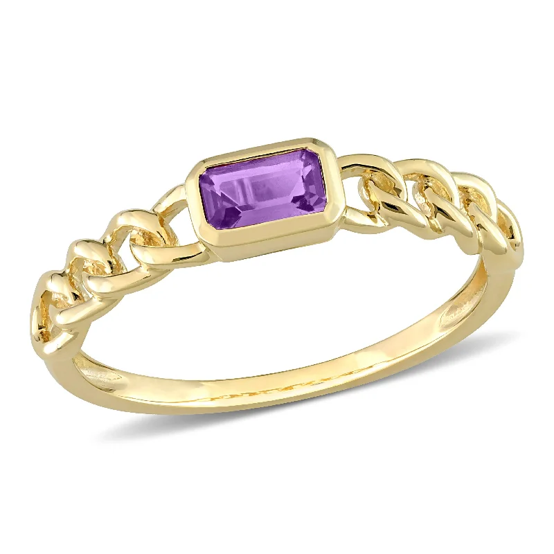 custom engraved wedding band -Miadora 1/5ct TGW Octagon Amethyst Link Ring in 10k Yellow Gold