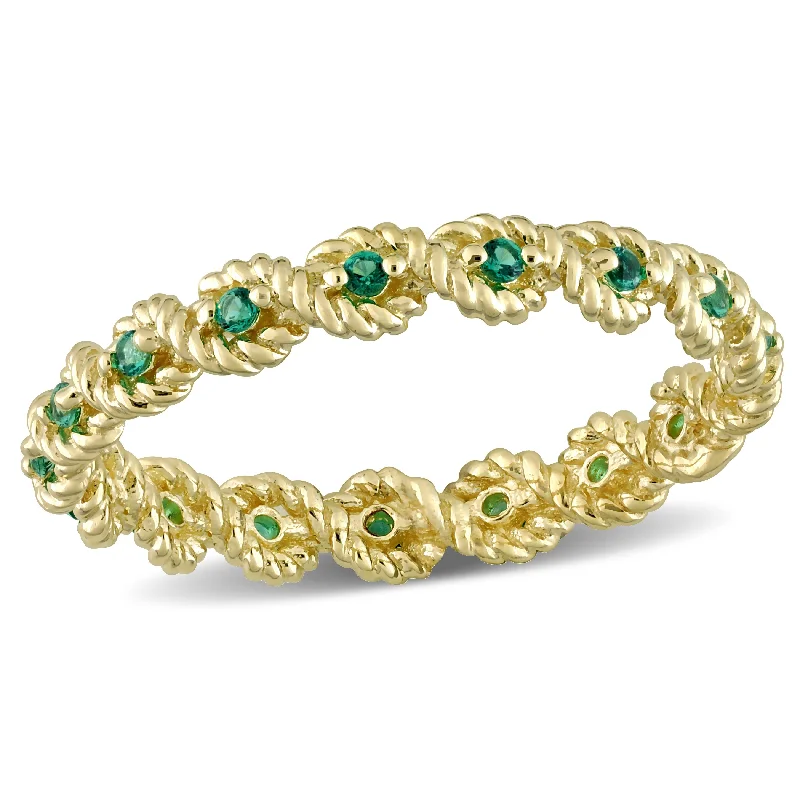 minimalist diamond band ring -Miadora 1/6ct TGW Created Emerald Infinity Eternity Ring in 10k Yellow Gold