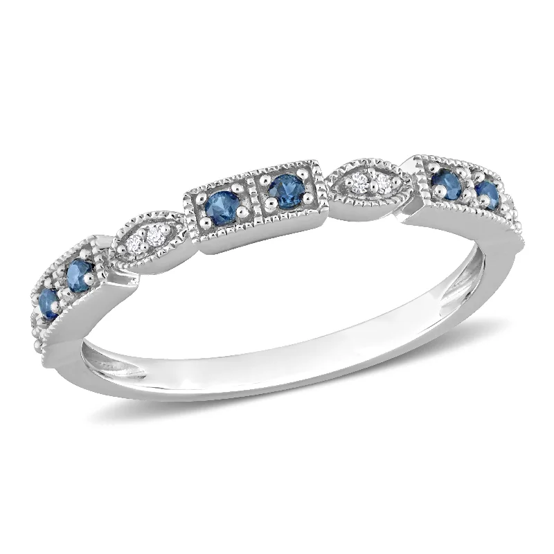 art deco style ring -Miadora 1/8ct TGW Sapphire and Diamond Accent Semi-Eternity Ring in 10k White Gold