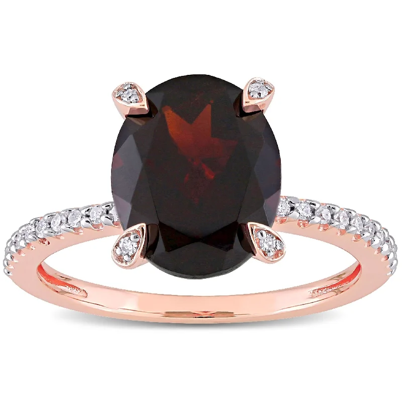 men’s black tungsten ring -Miadora 10k Rose Gold Oval-Cut Garnet and 1/10ct TDW Diamond Solitaire Ring