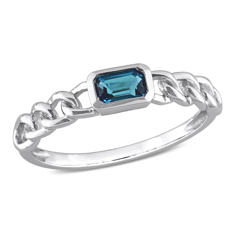 luxury emerald ring for women -Miadora 3/8ct TGW Octagon London Blue Topaz Link Ring in 10k White Gold