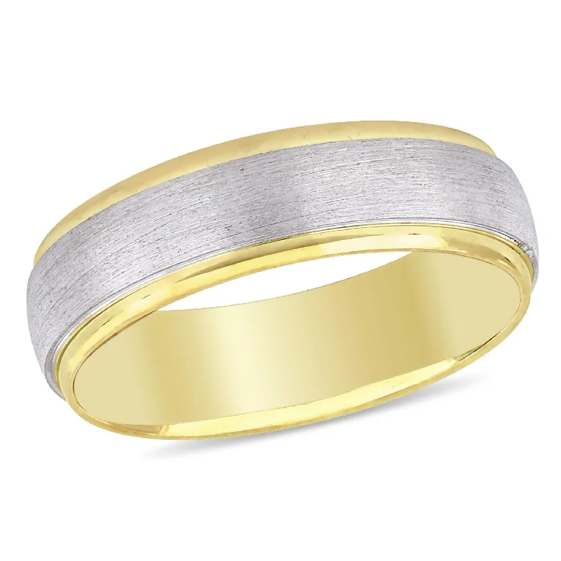 floral design diamond ring -Miadora Ladies Brushed Comfort Fit Wedding Band in 2-Tone 10k Yellow and White Gold (6mm)