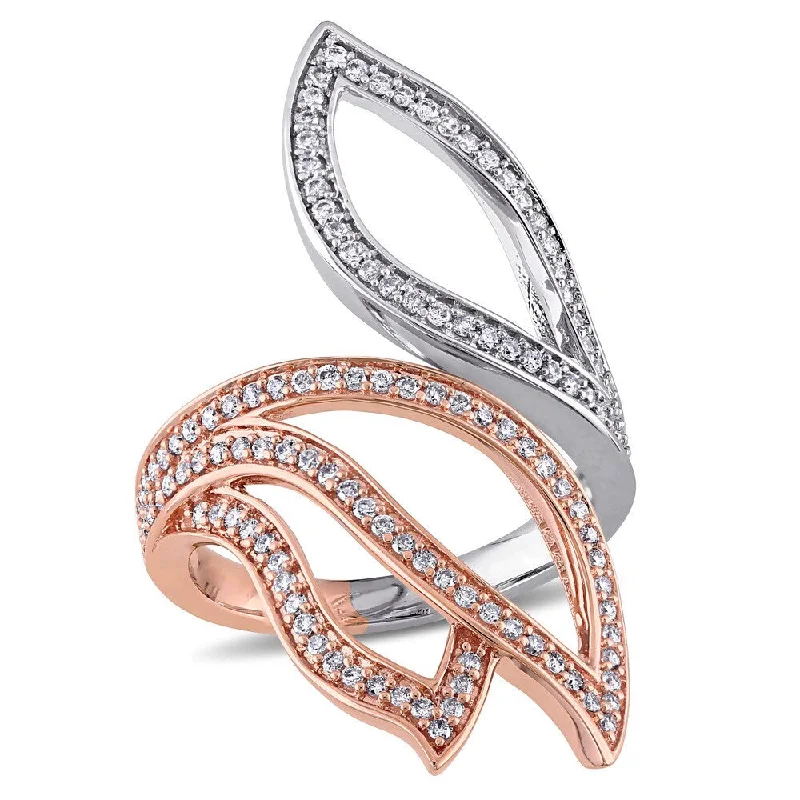 gemstone cluster ring -Miadora Signature Collection 14k 2-tone White and Rose Gold 5/8ct TDW Diamond Leaf Ring