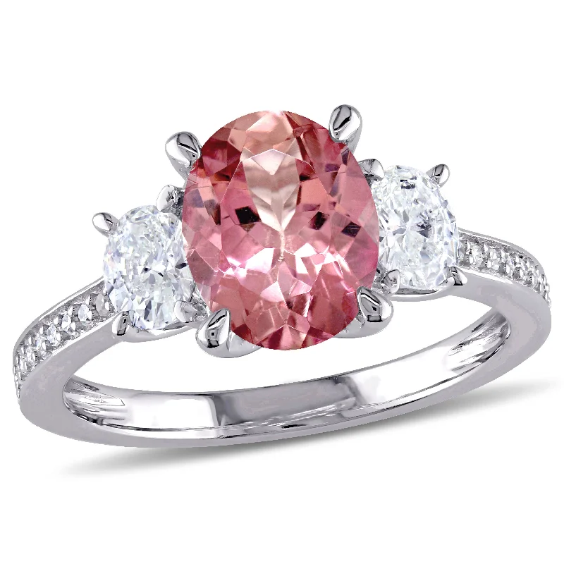 art deco style ring -Mimi & Max 2ct TGW Pink Tourmaline and 5/8ct TW Oval and Round-Cut Diamond Engagement Ring in 14k White Gold