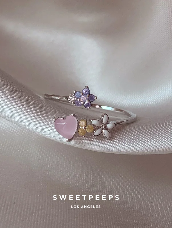 personalized birthstone ring -Nara Jelly Heart Ring - Silver