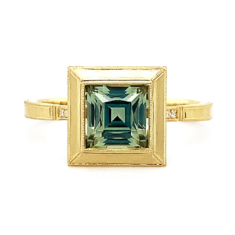 chunky statement ring -Square Shaped Montana Sapphire Engagement Ring - "Montana Mariana"