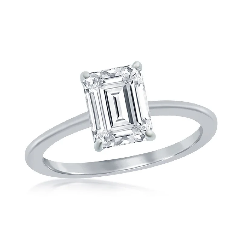 handmade silver ring -Sterling Silver Four-Prong 8mm CZ Emerald-Cut Engagement Ring. Size 6,7,8,9