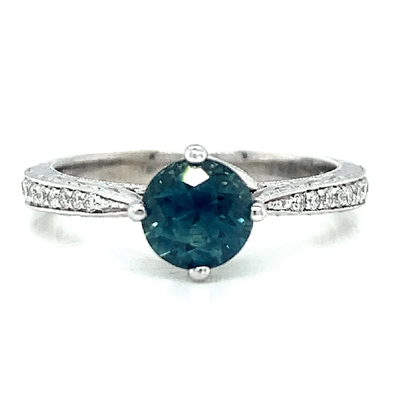 vintage style engagement ring -Teal-Blue Montana Sapphire & Diamond Engagement Ring - "Francesca"