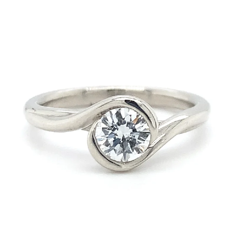 minimalist silver band ring -White Gold Solitaire Semi-Bezel Set Twist Engagement Ring - "Snowdrift"