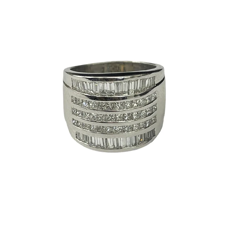 men’s gold signet ring -Wide Baguettes and Princess Cut Five Rows Diamond Ring