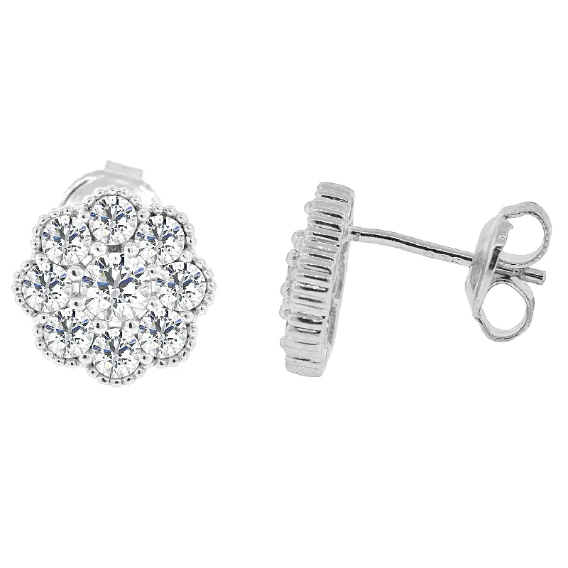 crystal chandelier earrings -Alyssa 18k White Gold Plated Sterling Silver Flower Stud Earrings with Swarovski Crystals