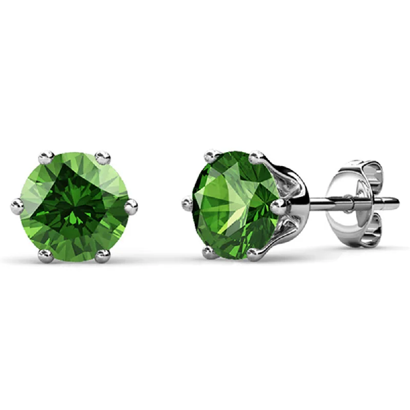 sapphire stud earrings -August Birthstone Peridot Earrings 18k White Gold Plated Stud Earrings with 1CT Swarovski Crystal