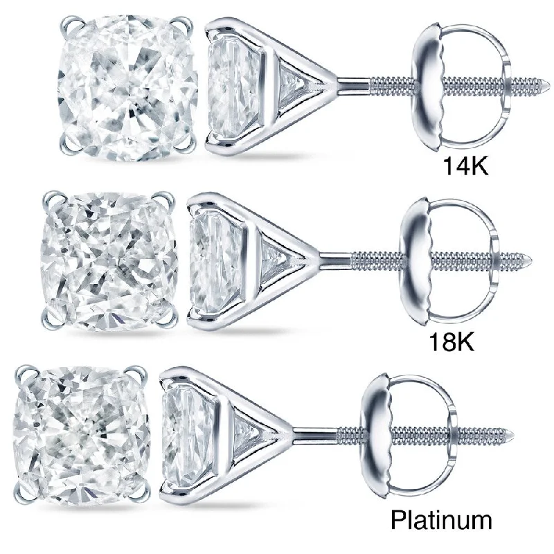 minimalistic gold earrings -Auriya 1 1/2ctw Cushion-cut Diamond Stud Earrings 14k 18k or Platinum Martini Set (H-I, SI1-SI2)