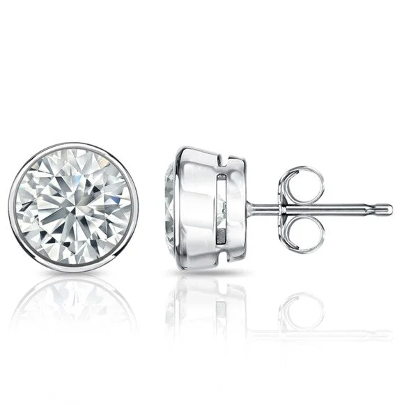 dangling gemstone earrings -Auriya 1 1/2ctw Round Diamond Stud Earrings Bezel-set Platinum - GIA Certified