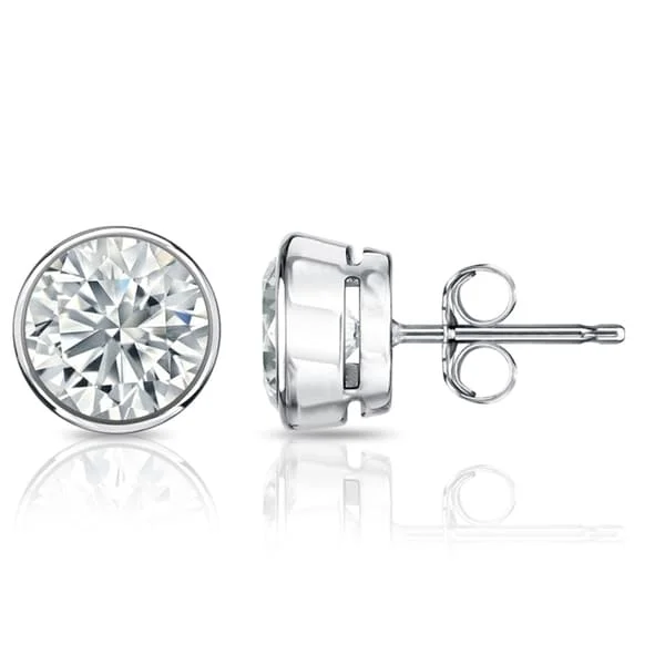 vintage inspired chandelier earrings -Auriya 1 1/5ctw Round Diamond Stud Earrings Bezel-set Platinum - GIA Certified