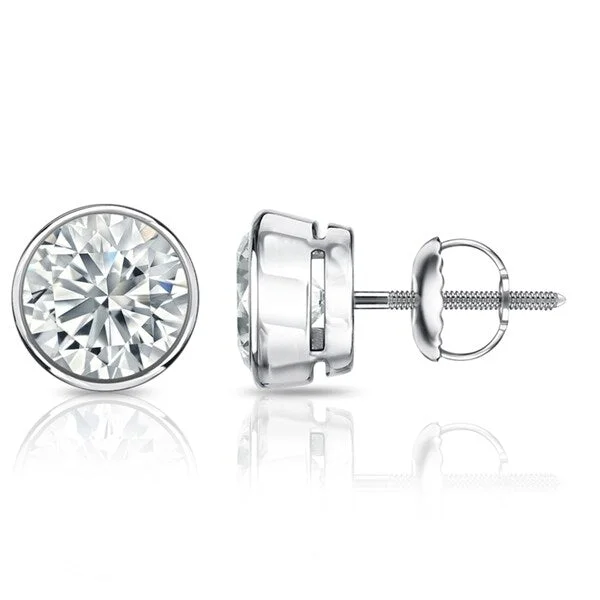 personalized name earrings -Auriya 1 1/5ctw Round Diamond Stud Earrings Bezel-set Platinum - GIA Certified