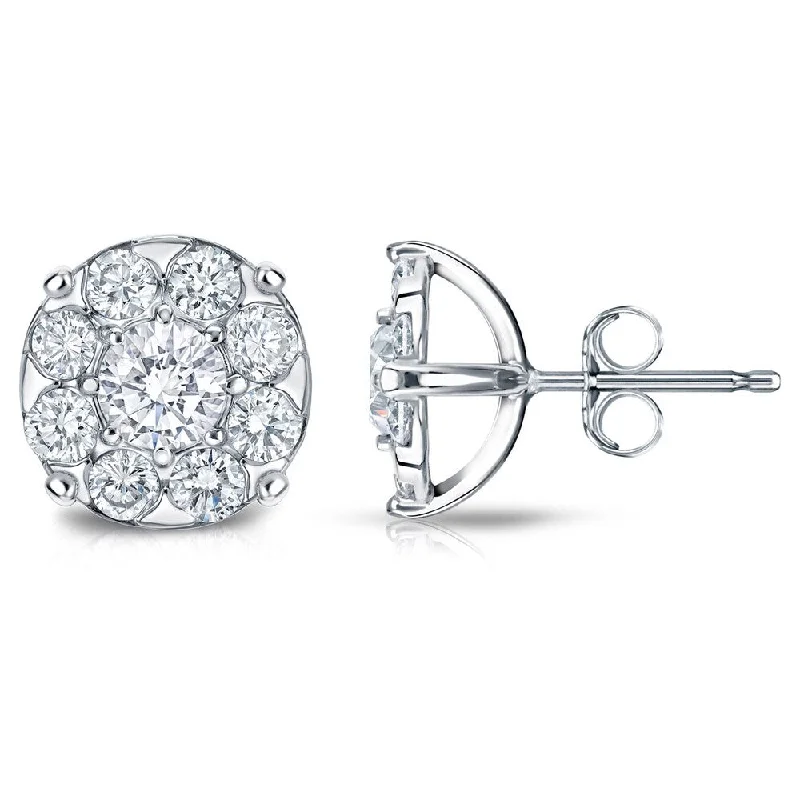 brass statement earrings -Auriya 1/2ct to 3ct TDW Round Diamond Halo Stud Earrings 14k White Gold (H-I, SI1-SI2)