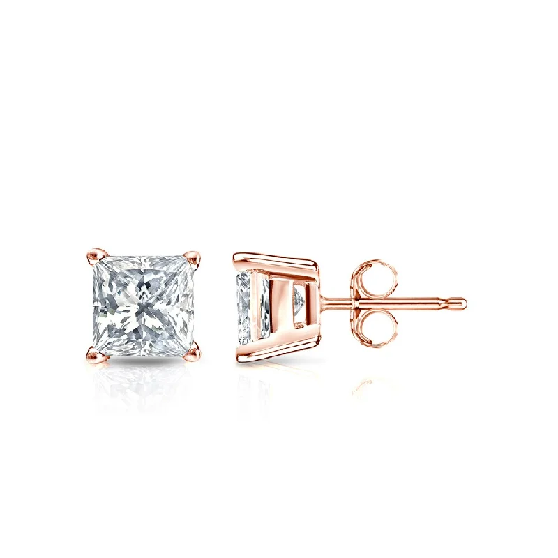 diamond ear climbers -Auriya 14k Gold 3/4ctw Princess-cut Diamond Stud Earrings (I-J, SI2-SI3)