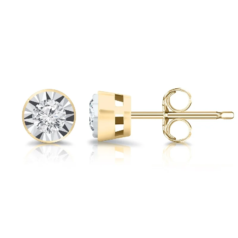 sleek silver threader earrings -Auriya 14k Gold 3/8ctw Round Diamond Stud Earrings Bezel-set (G-H, I1-I2)