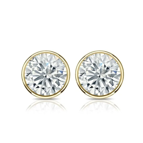 sleek silver threader earrings -Auriya 14k Gold GIA Certified 1.20 ct. TDW Bezel Set Round Diamond Stud Earrings