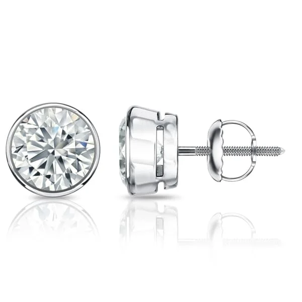 floral design stud earrings -Auriya 14k Gold GIA Certified 2.20 carat TDW Bezel Set Round Diamond Stud Earrings