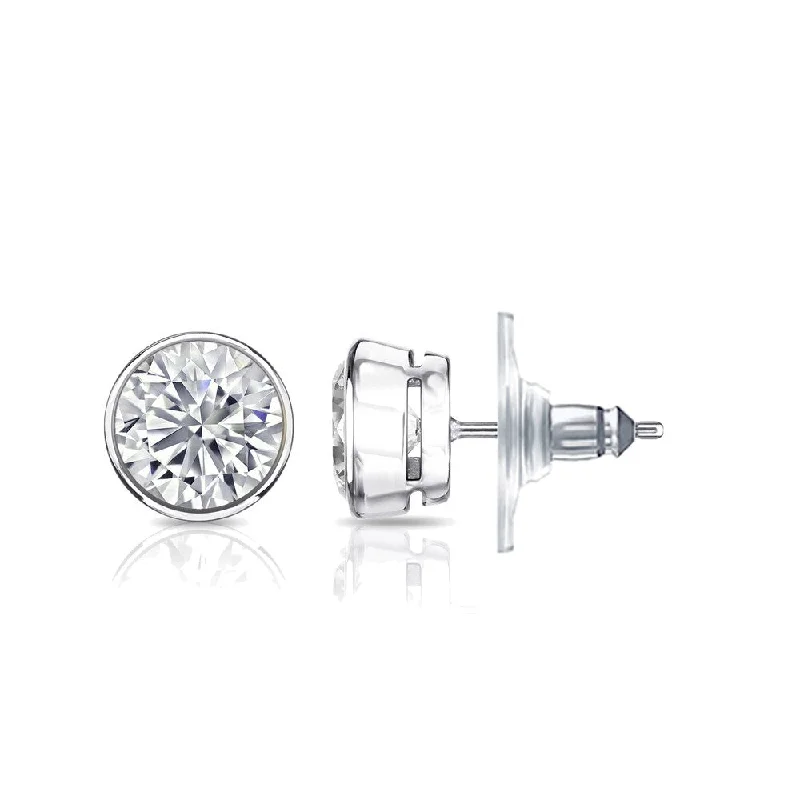 crystal stud earrings for brides -Auriya 14k Gold GIA Certified 3.00 ct. TDW Secure-Lock Bezel Set Round Diamond Stud Earrings