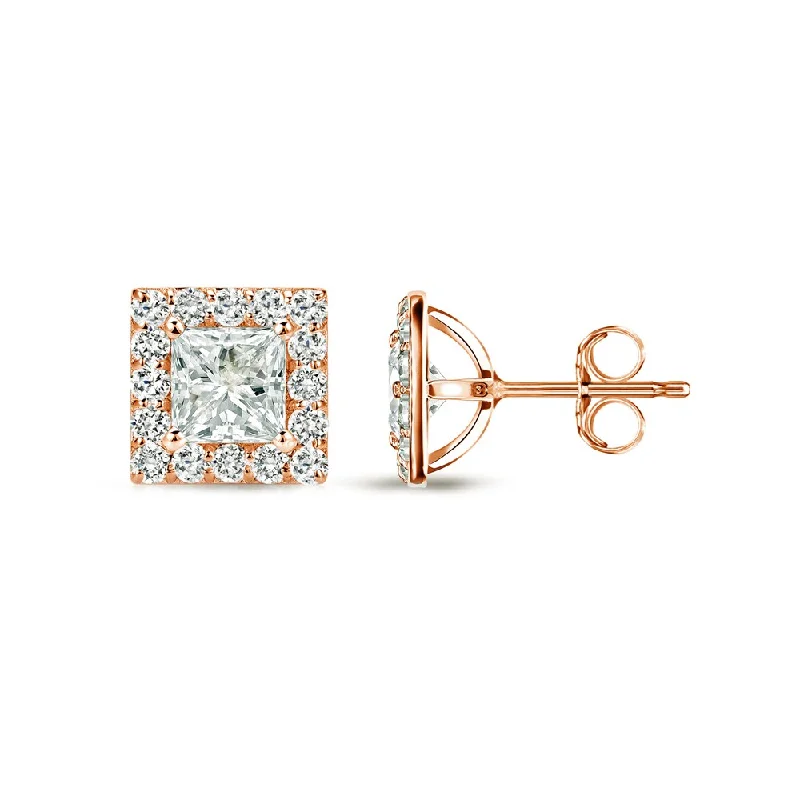 silver spiral earrings -Auriya 14k Rose Gold 1/2ct TDW Princess-Cut Square Halo Diamond Stud Earrings