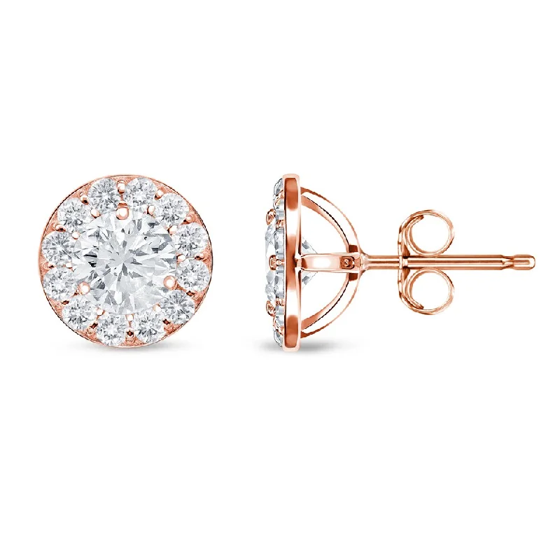 floral design stud earrings -Auriya 1ctw Round Halo Diamond Stud Earrings 14k Rose Gold