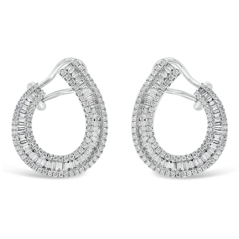 trendy ear climbers -Baguette Diamond Front-Facing Hoop Earrings