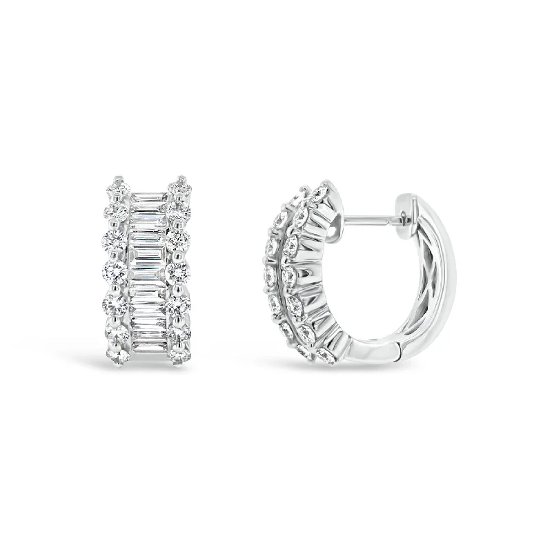 art deco style earrings -Baguette & Round Diamond Huggie Earrings