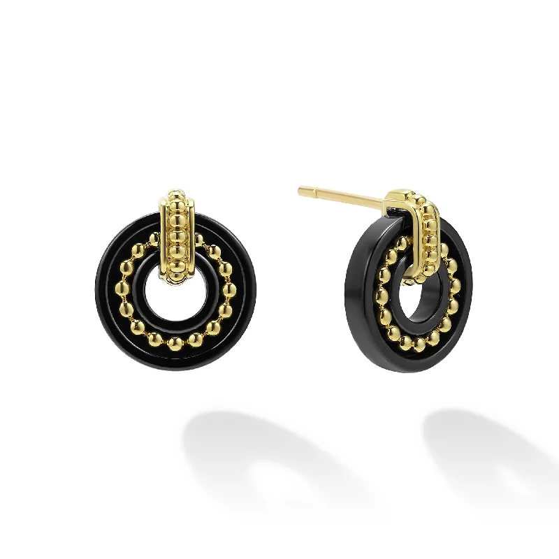 trendy ear climbers -Black Caviar 18K Gold and Black Ceramic Stud Earrings