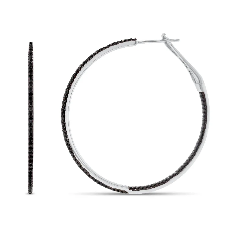 twisted wire hoop earrings -Black Diamond Interior & Exterior Hoop Earrings