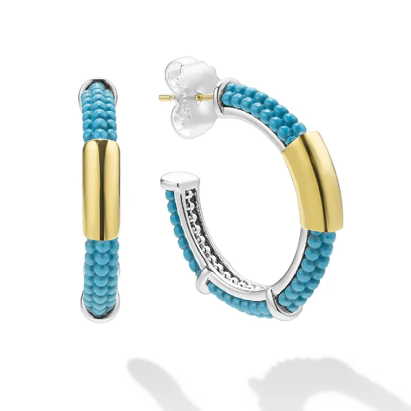 gold huggie hoop earrings -Blue Caviar 18K Gold and Blue Ceramic Hoop Earrings