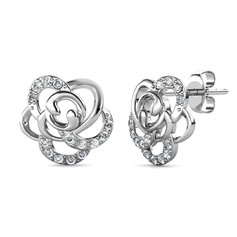 twisted hoop earrings -Briella 18k White Gold Plated Silver Flower Stud Earrings with Swarovski Crystals