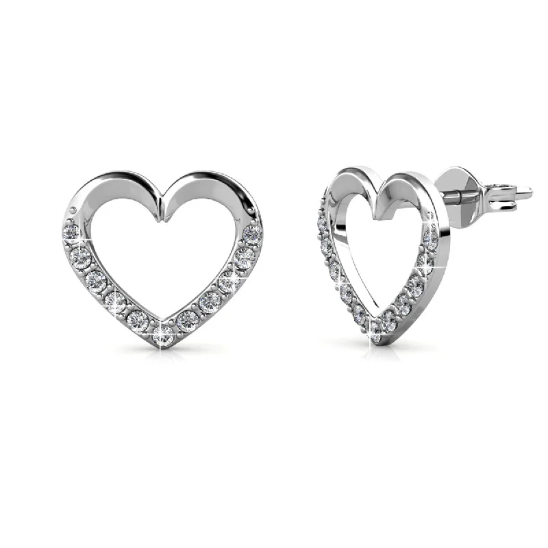 personalized name earrings -Chelsea 18k White Gold Plated Silver Heart Stud Earrings with Swarovski Crystals