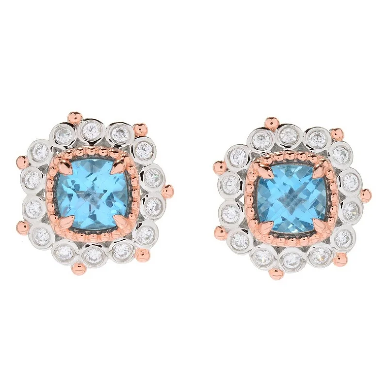 butterfly-shaped earrings -Dallas Prince Sterling Silver 6.20ctw Swiss Blue Topaz & Gemstone Halo Stud Earrings. Collection: Classic Dallas