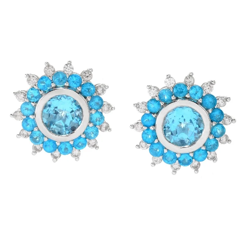 large silver hoop earrings -Dallas Prince Sterling Silver Multi Gemstone Double Halo Flower Stud Earrings. Collection: Classic Dallas